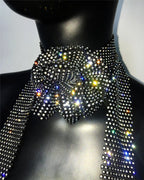 Rhinestone Flower Fishnet Scarf - Sheer Party Cover-Up Shawl