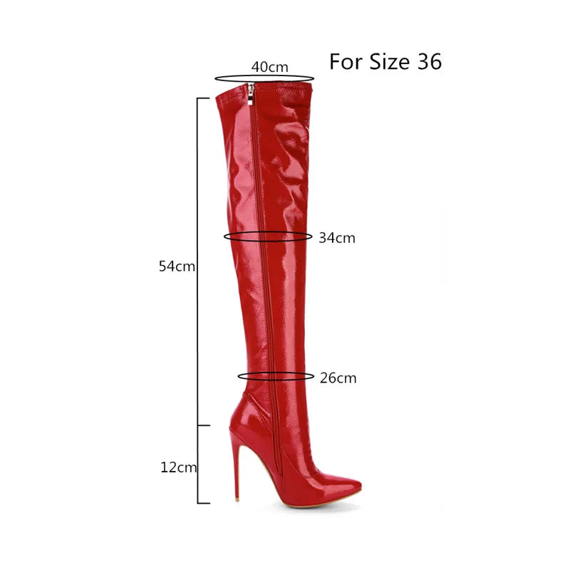 Patent Finish Over-the-Knee Boots | Side Zip | 12cm Heel