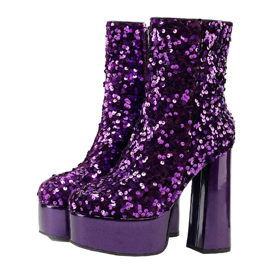 Platform Ankle Boots | Sequin Sparkle