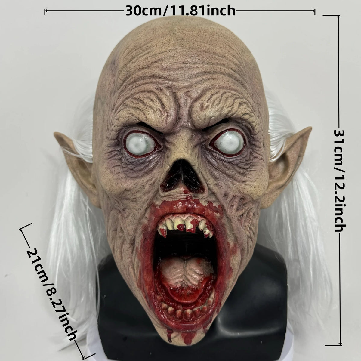 White-Hair Zombie Mask | Open Mouth