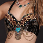 Tribal Belly Dance Bra - Vintage Gypsy Style with Beads, Mirrors & Coin Drapes