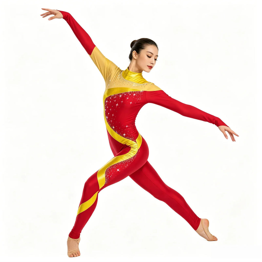 Dance Unitard | Metallic Contrast & Rhinestones