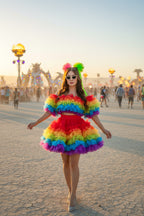 Rainbow Ruffled Tulle Two-Piece Set | Crop Top & Mini Skirt