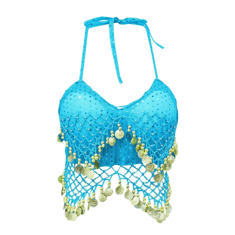 Beaded Coin Tassel Belly Dance Bra | Adjustable | Belly Dance & Stage | One Size
