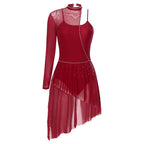 Rhinestone Lyrical Dance Dress | One Shoulder | Mesh Overlay
