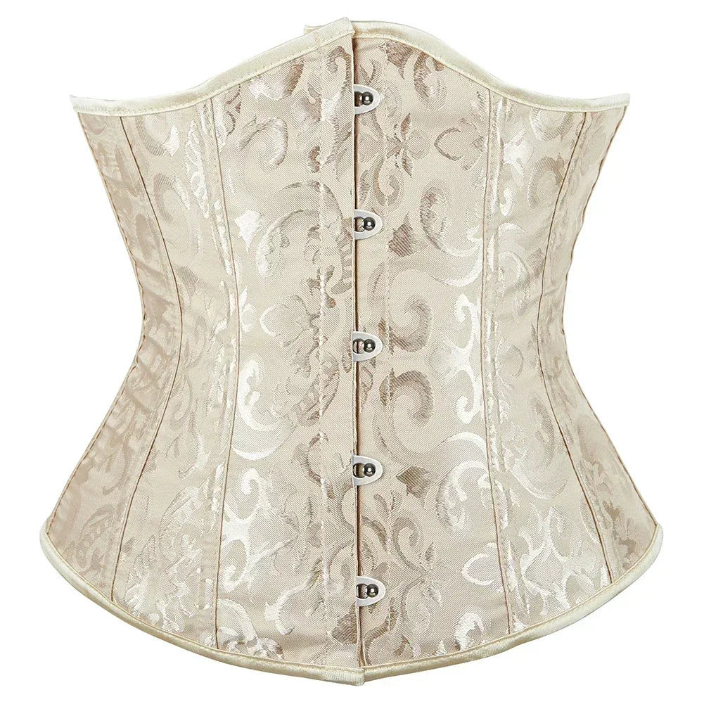 Floral Jacquard Underbust Corset | Front Busk | Boned