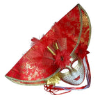 Venetian Hat Mask | Full Face & Feather Trim | Black & Red