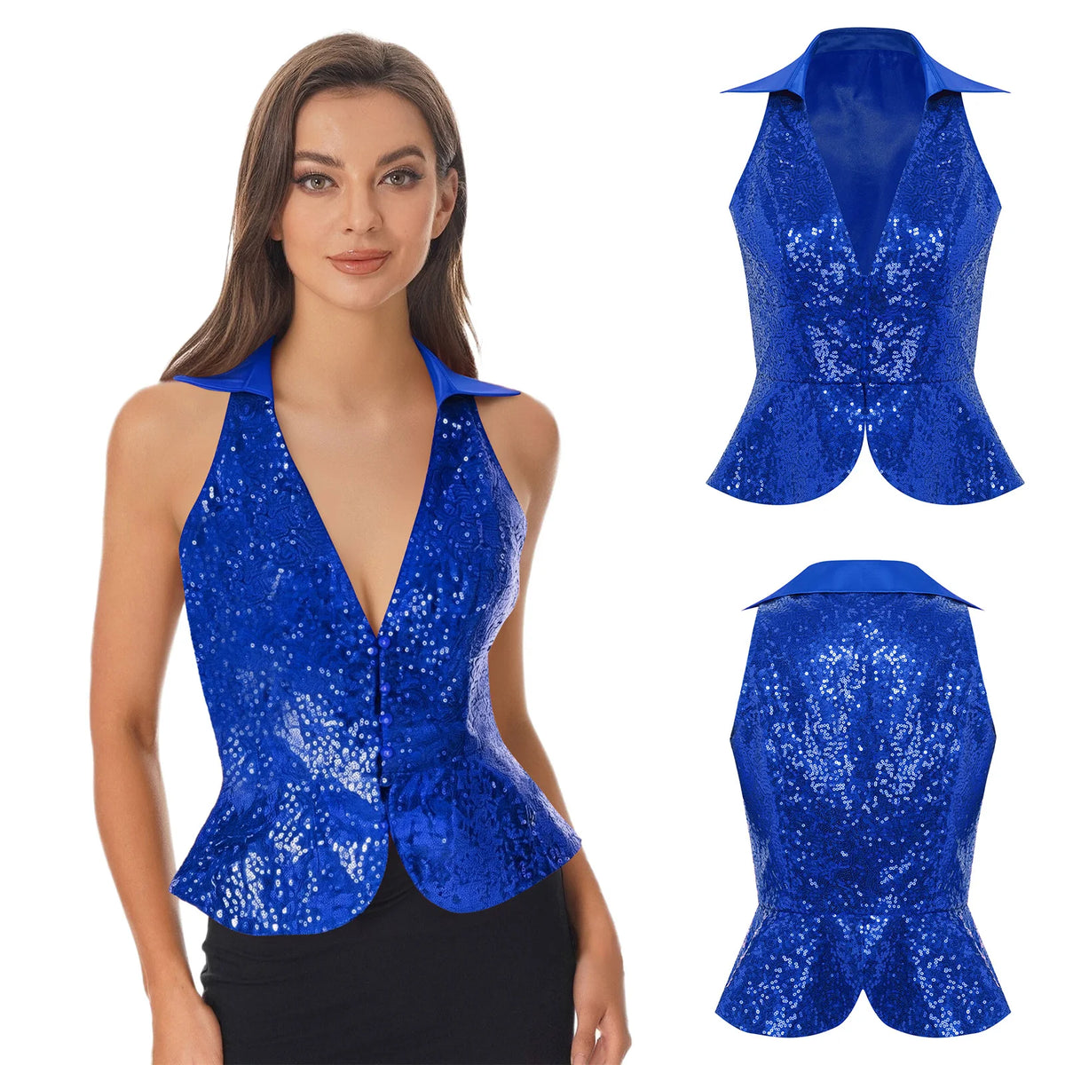 Sequin Lapel Peplum Vest | Sleeveless | Jazz, Cabaret & Stage Performance