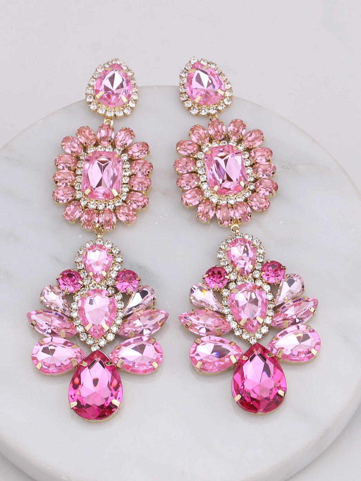 Rhinestone Water Drop Earrings | Clip or Pin