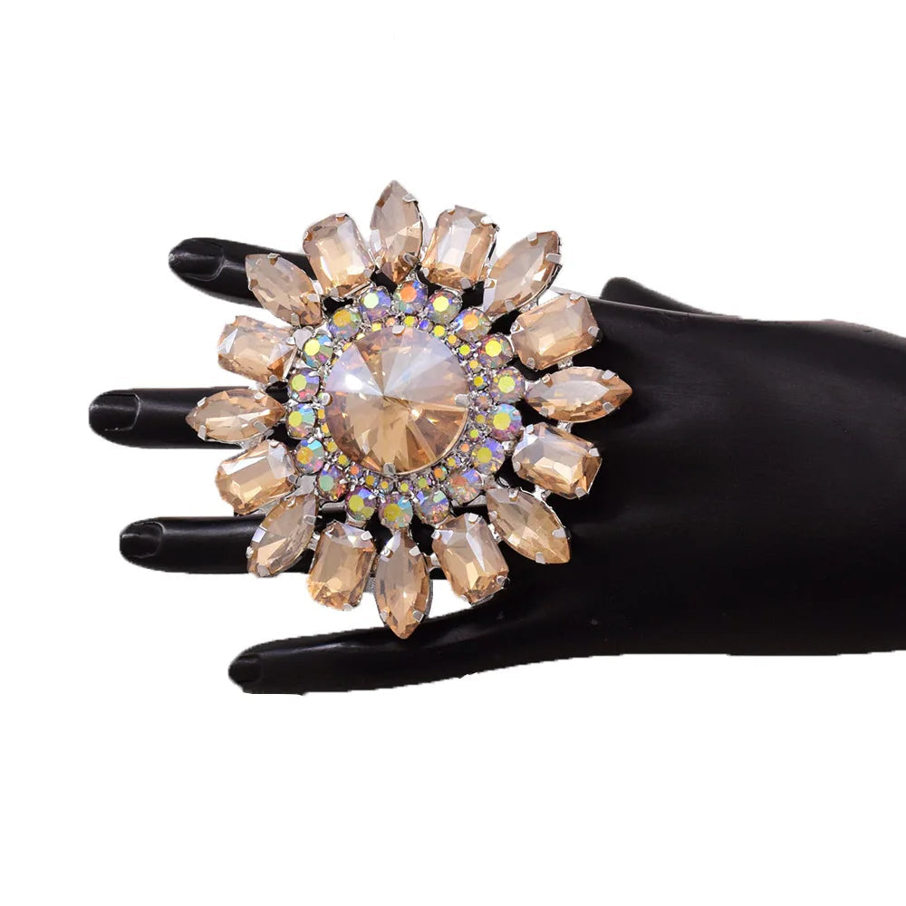Oversized Rhinestone Flower Ring | 8cm Statement | 8 Colors
