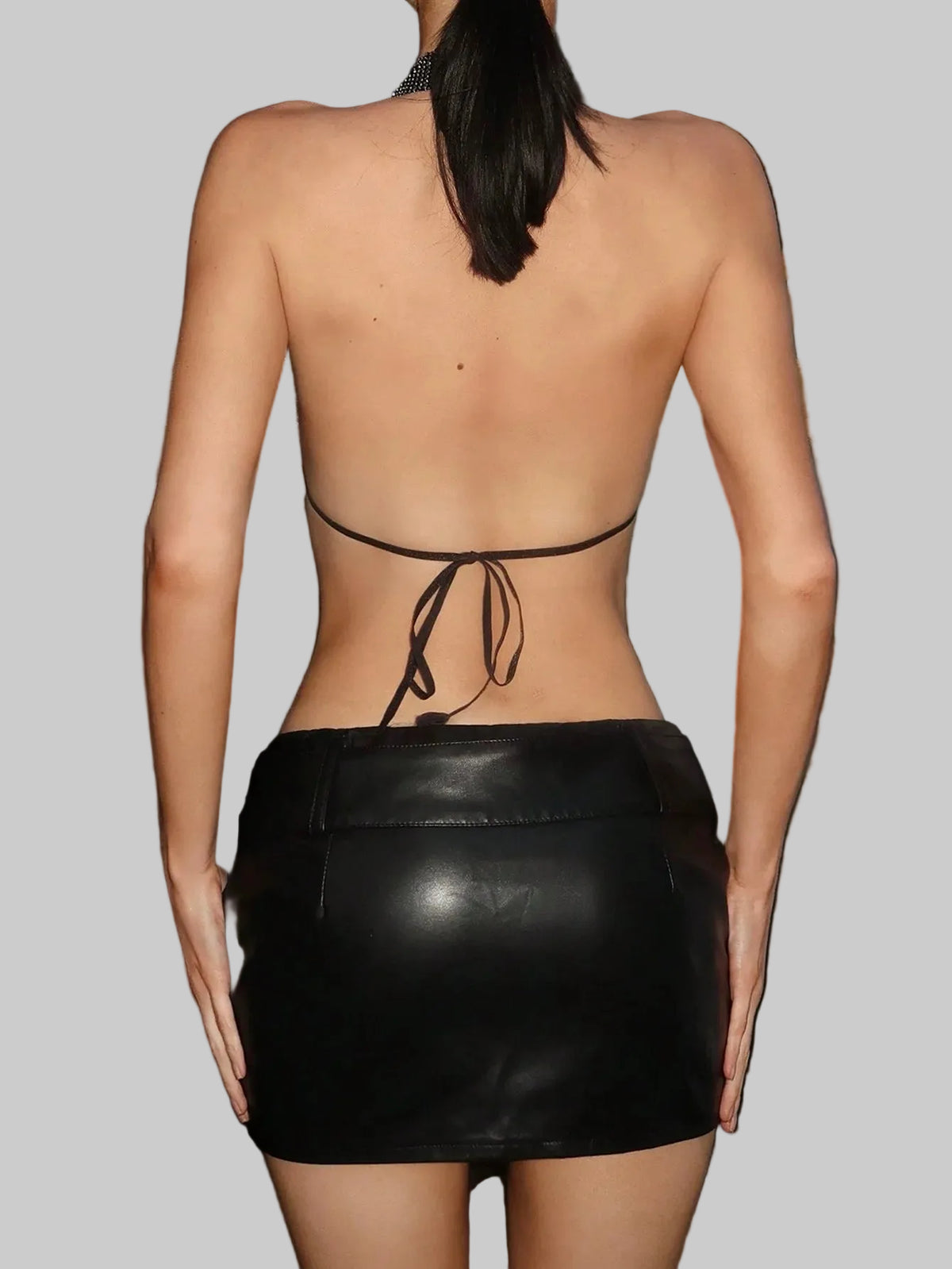 Rhinestone Mesh Bandage Crop Top - Sheer Backless Fishnet Tank