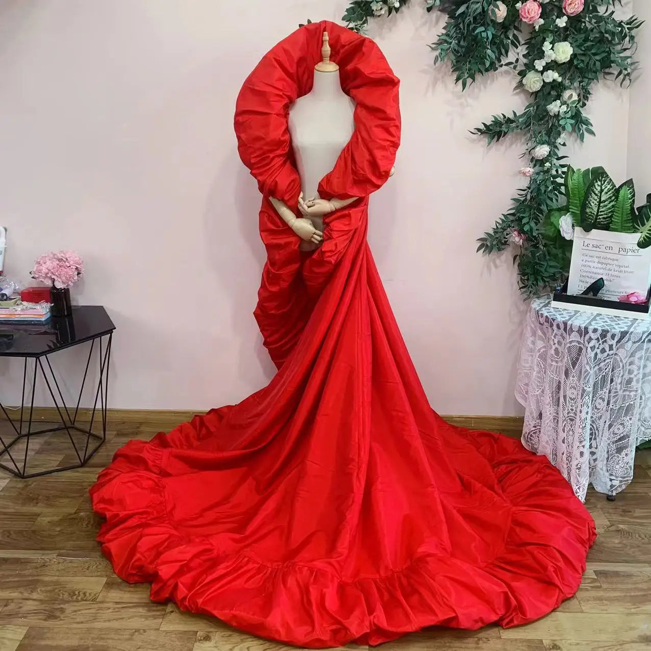 Ruffled Taffeta Cape | Drag Pageant Cloak | High Collar | 230cm