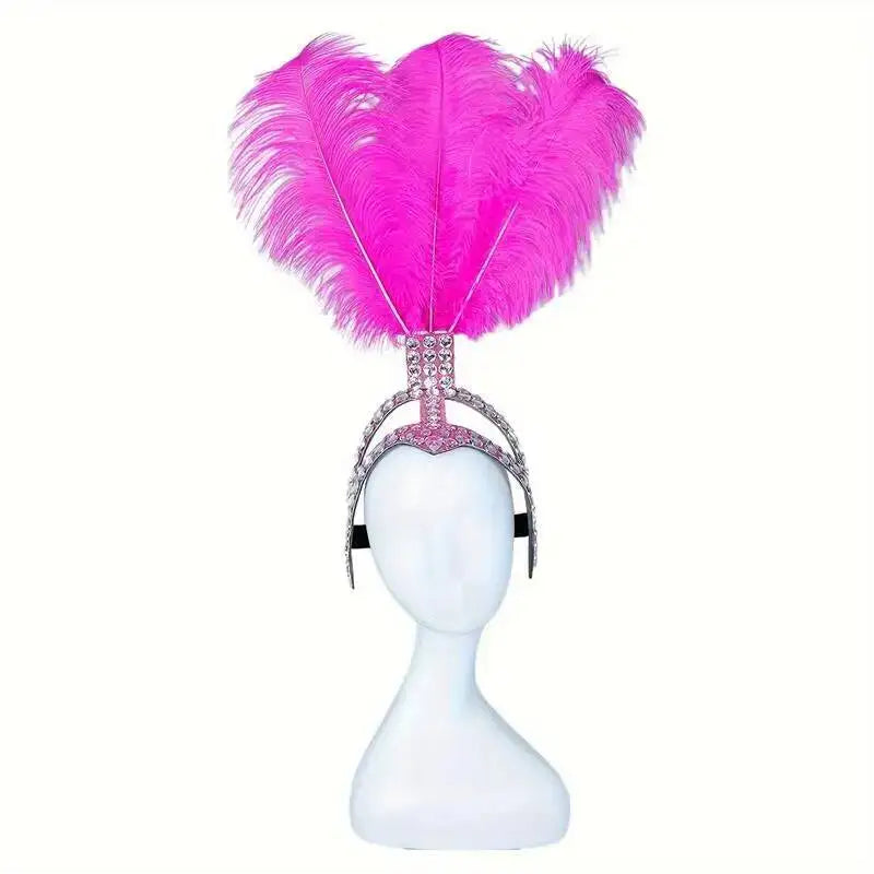 Rhinestone Showgirl Headpiece | Ostrich Feather Plume | 10 Colours | Adjustable