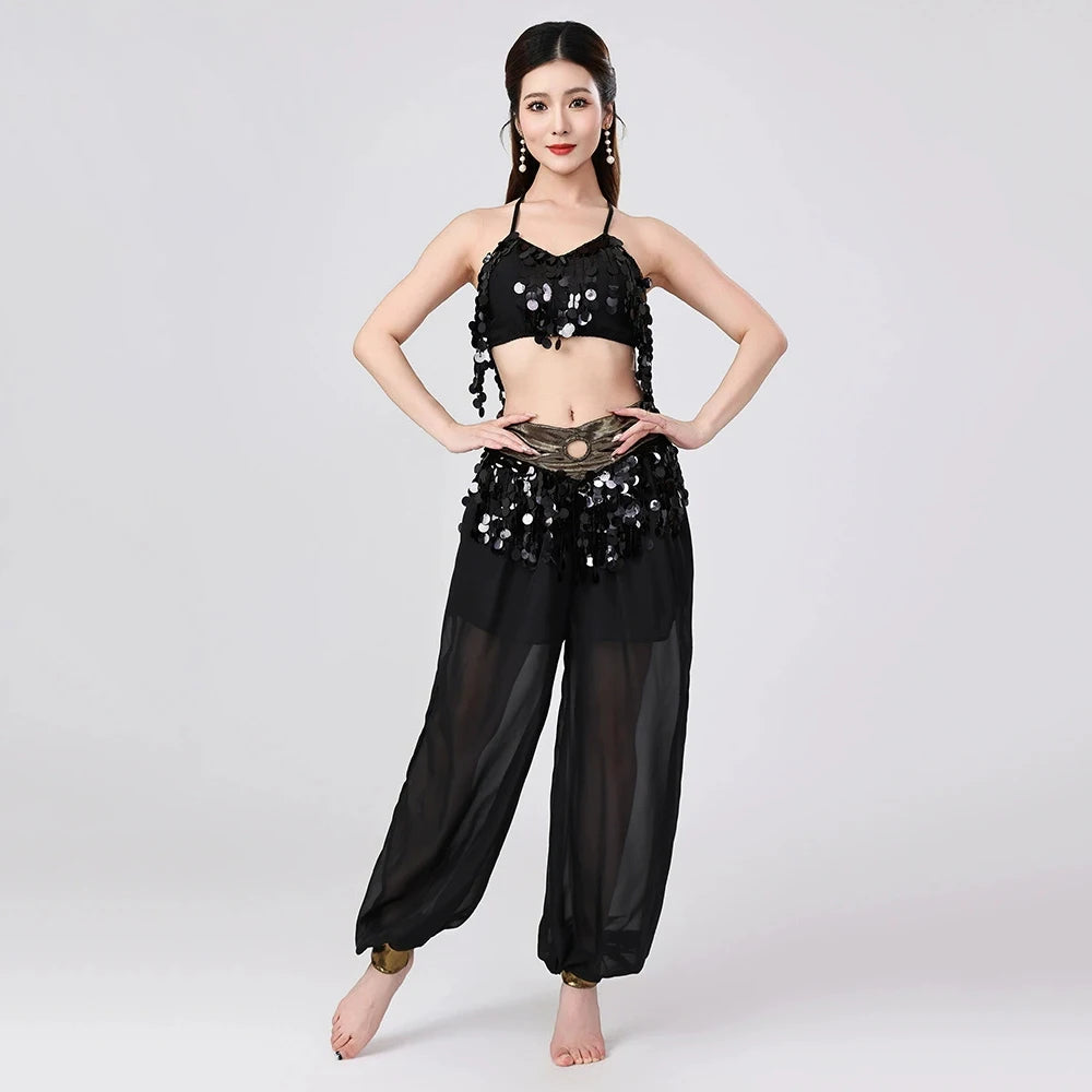 Belly Dance Harem Set | Sequin Halter Top & Chiffon Pants