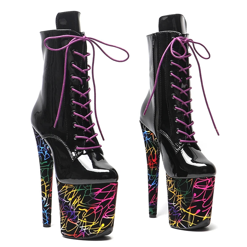 8-Inch Patent Platform Boots - High Heel Performance Boots
