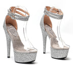 6-Inch Glitter Platform Sandals - Clear Exotic Dance Heels