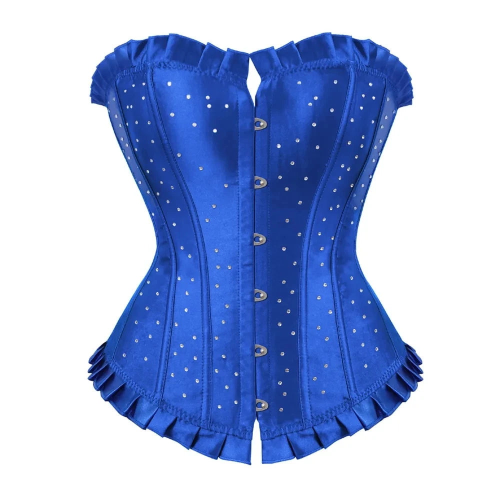 Satin Overbust Corset | Rhinestone Lace-Up | Gothic Burlesque