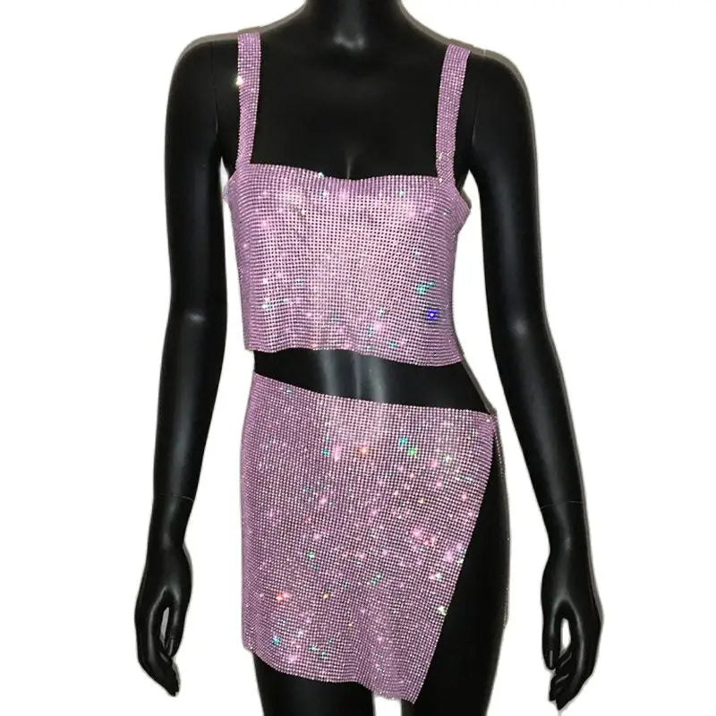 Rhinestone Crystal Two-Piece Set with Waist Chain