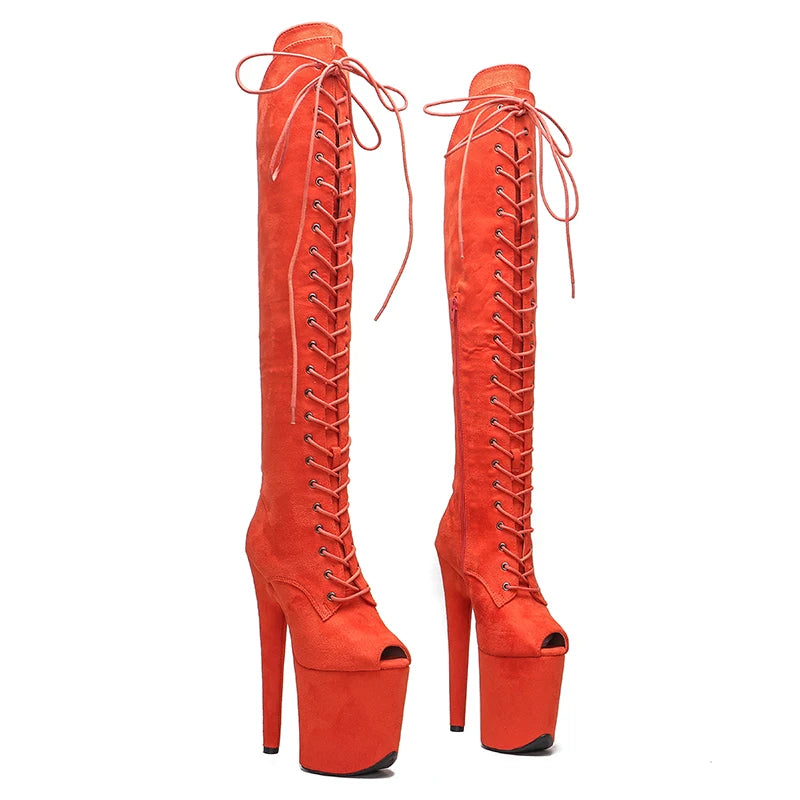 8-Inch Suede Thigh-High Boots - Open Toe Platform Dance Boots