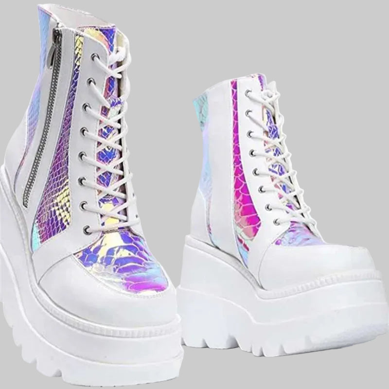 Platform Wedge Boots - 9.5cm Thick Sole Mid-Calf Performance Boots