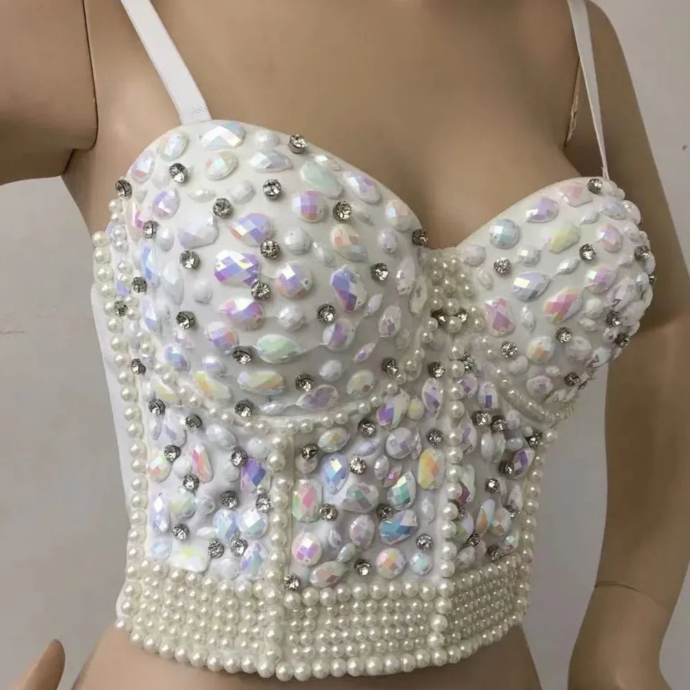 Heavy Beading Rhinestone Bustier | Colorful Crystal Corset Top
