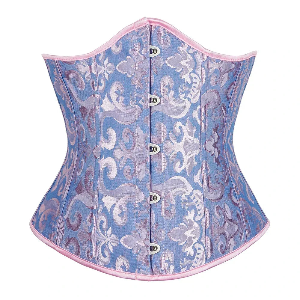 Floral Jacquard Underbust Corset | Front Busk | Boned
