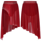 Rhinestone Mesh Dance Skirt | Asymmetric Hem | Built-In Briefs