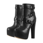 Platform Ankle Boot | Block Heel | Flock