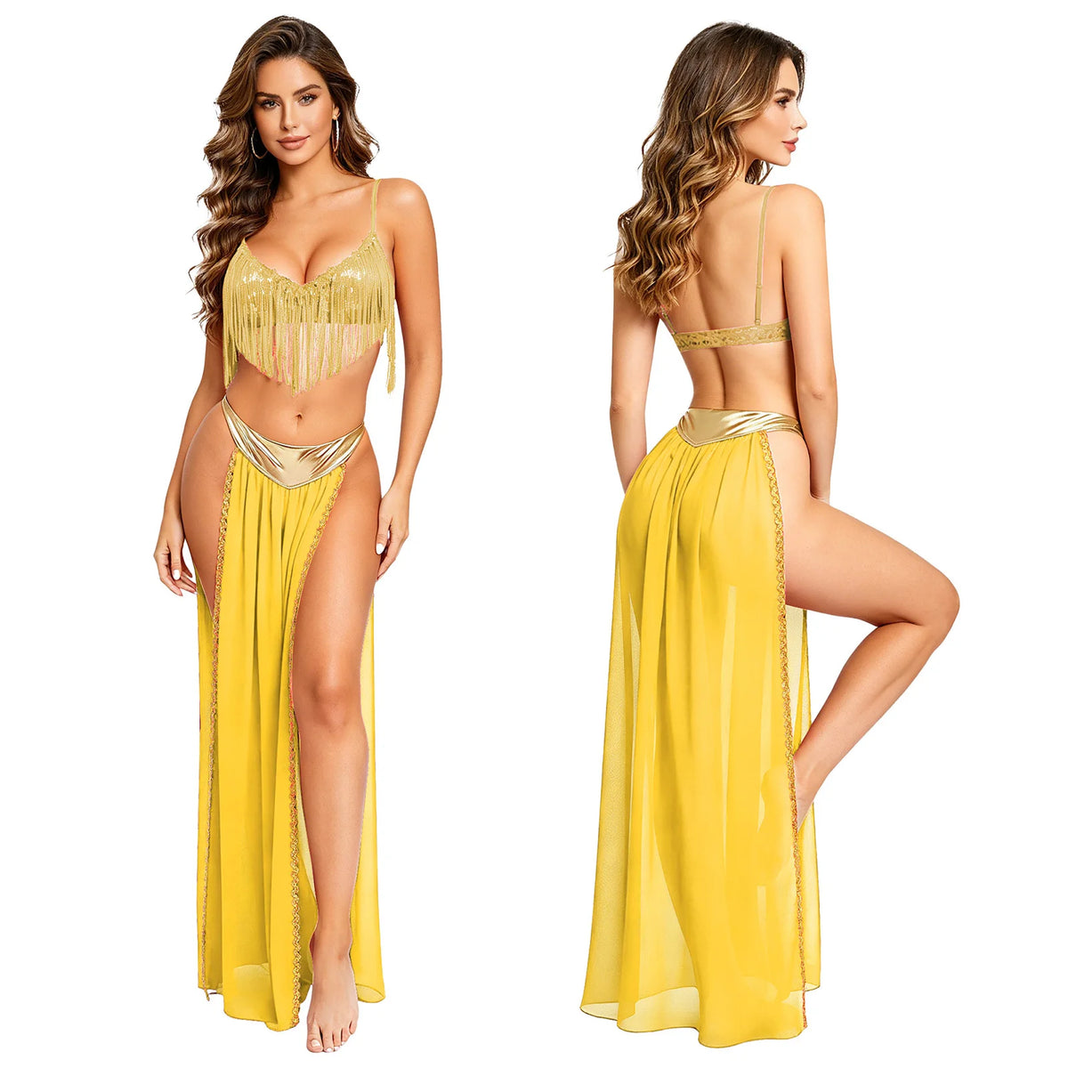 Egyptian Queen Costume | Belly Dance Crop Top & Slit Skirt