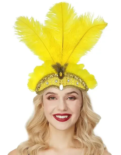 Showgirl Feather Headdress | Crystal Crown | 8 Colors