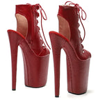 9-Inch Snake Print Ankle Boots - Open Toe Platform Dance Boots