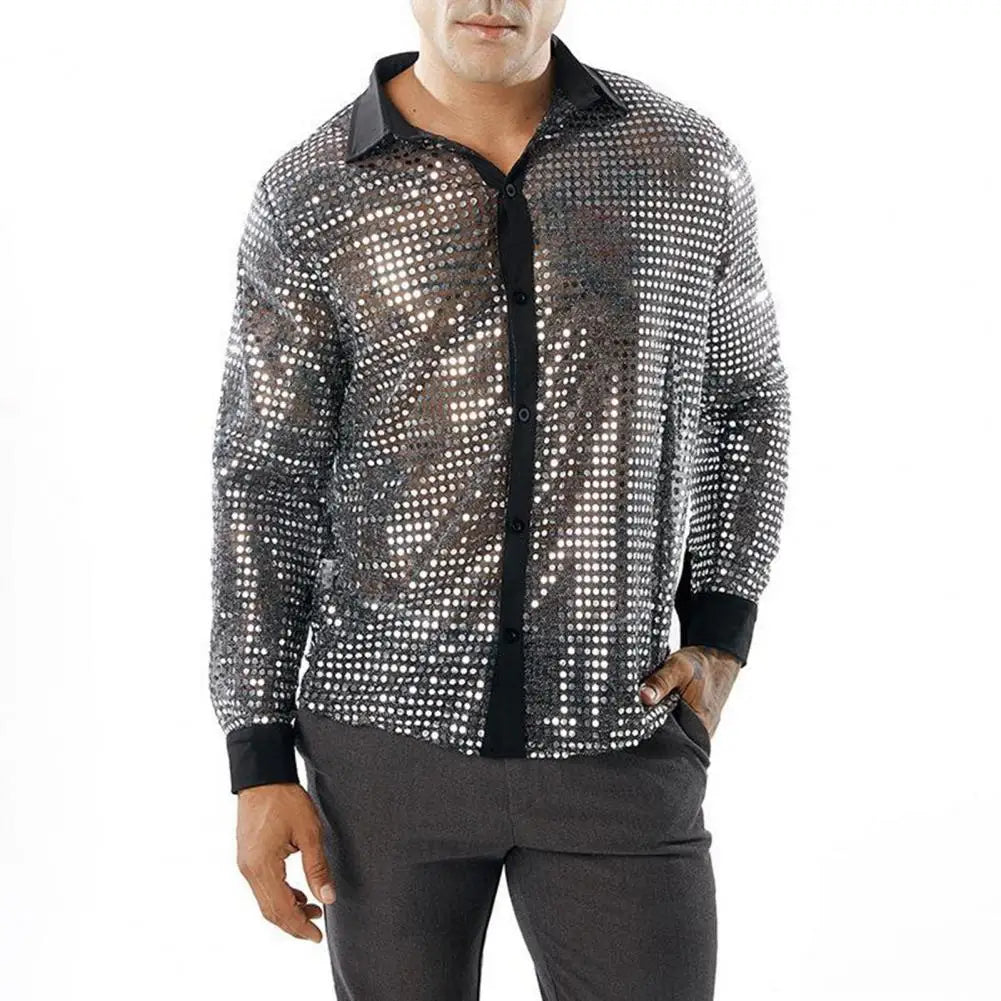 Men's Sequin Disco Shirt | Long Sleeve | Button-Down