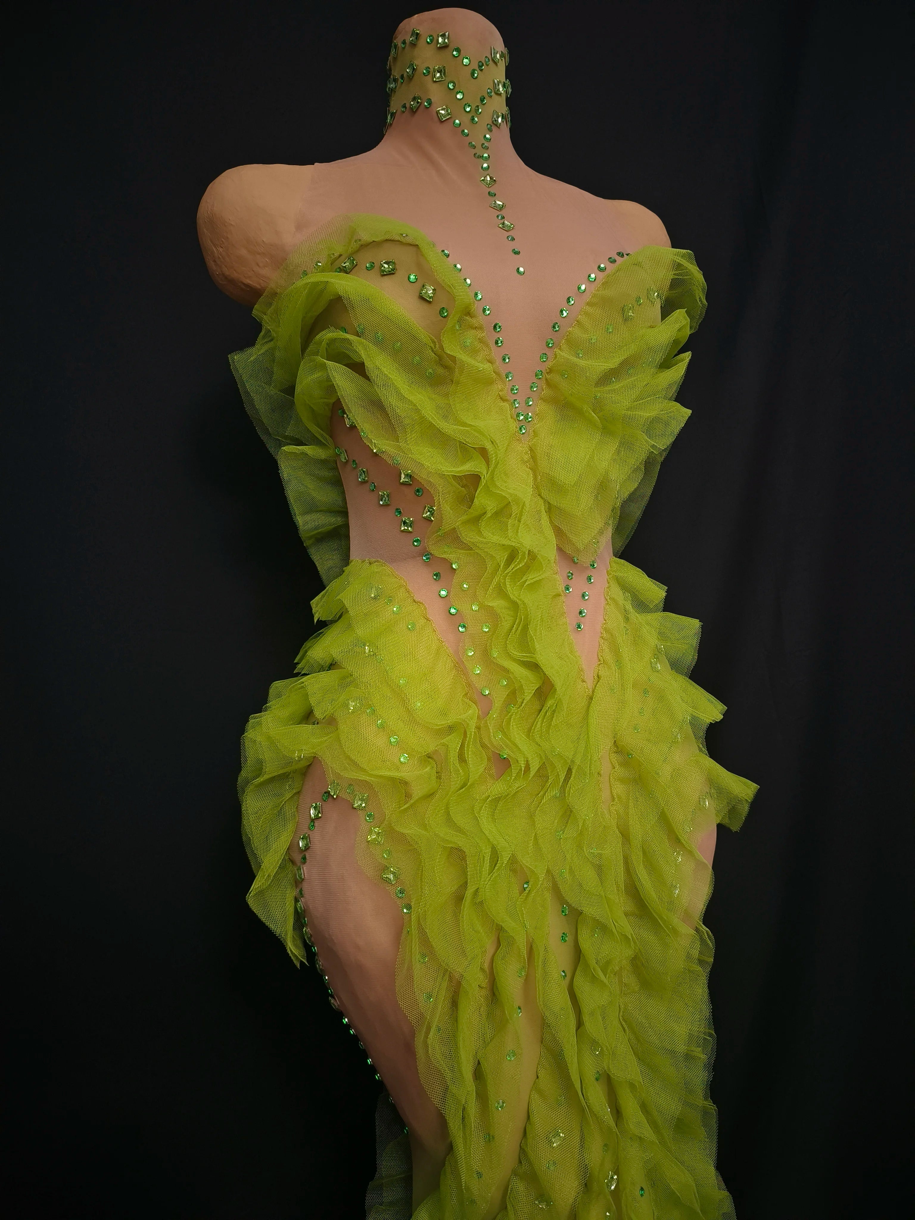 Rhinestone Mesh Ruffle Gown | Floral | Pageant