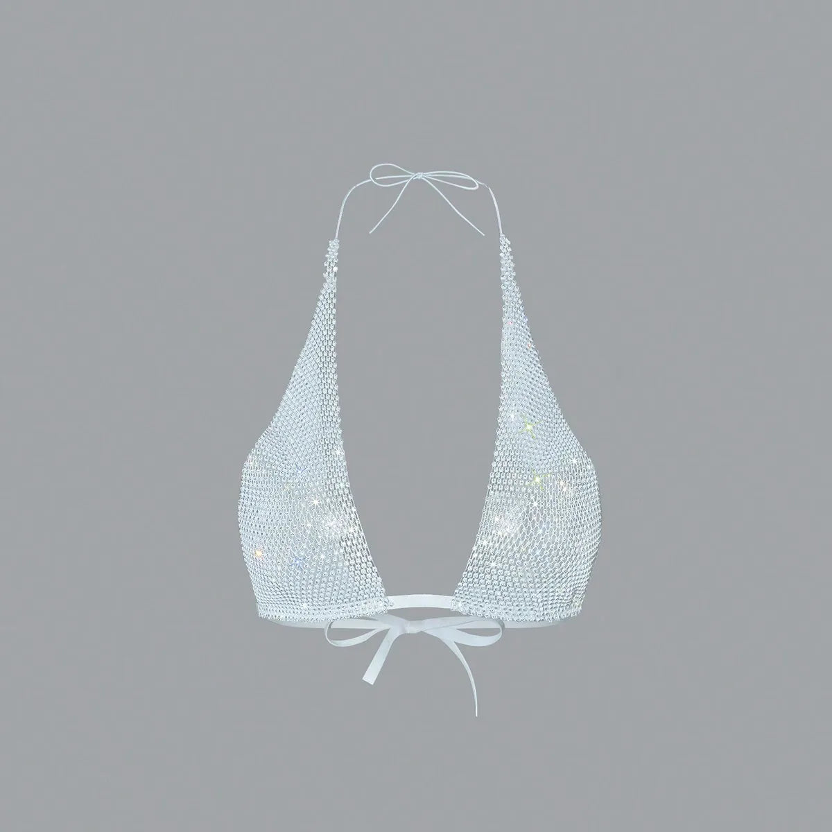 Rhinestone Backless Halter Bikini Top - Deep V-Neck Bandage Party Top