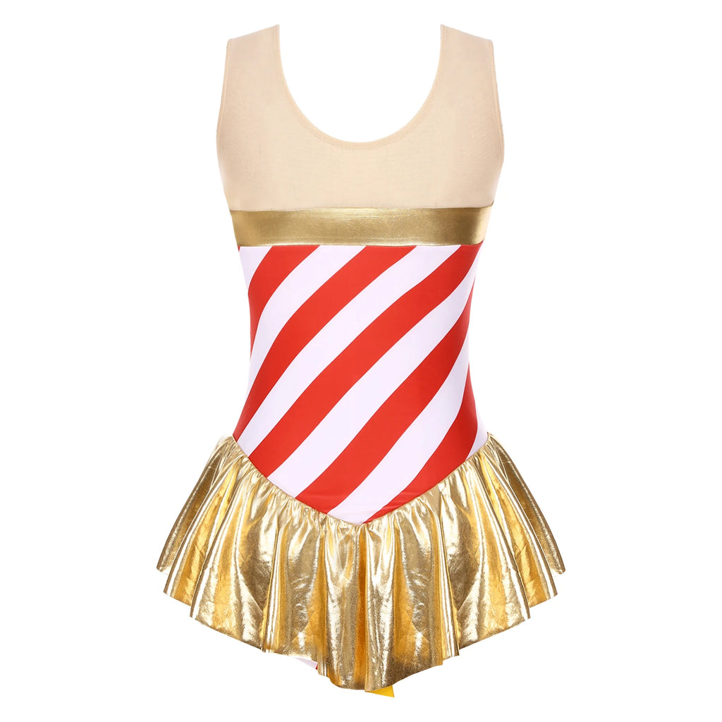 Candy Cane Dance Dress | Gold Ruffle