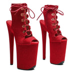Glitter Platform Open-Toe Ankle Boots - 9 Inch Pole Dance Heels