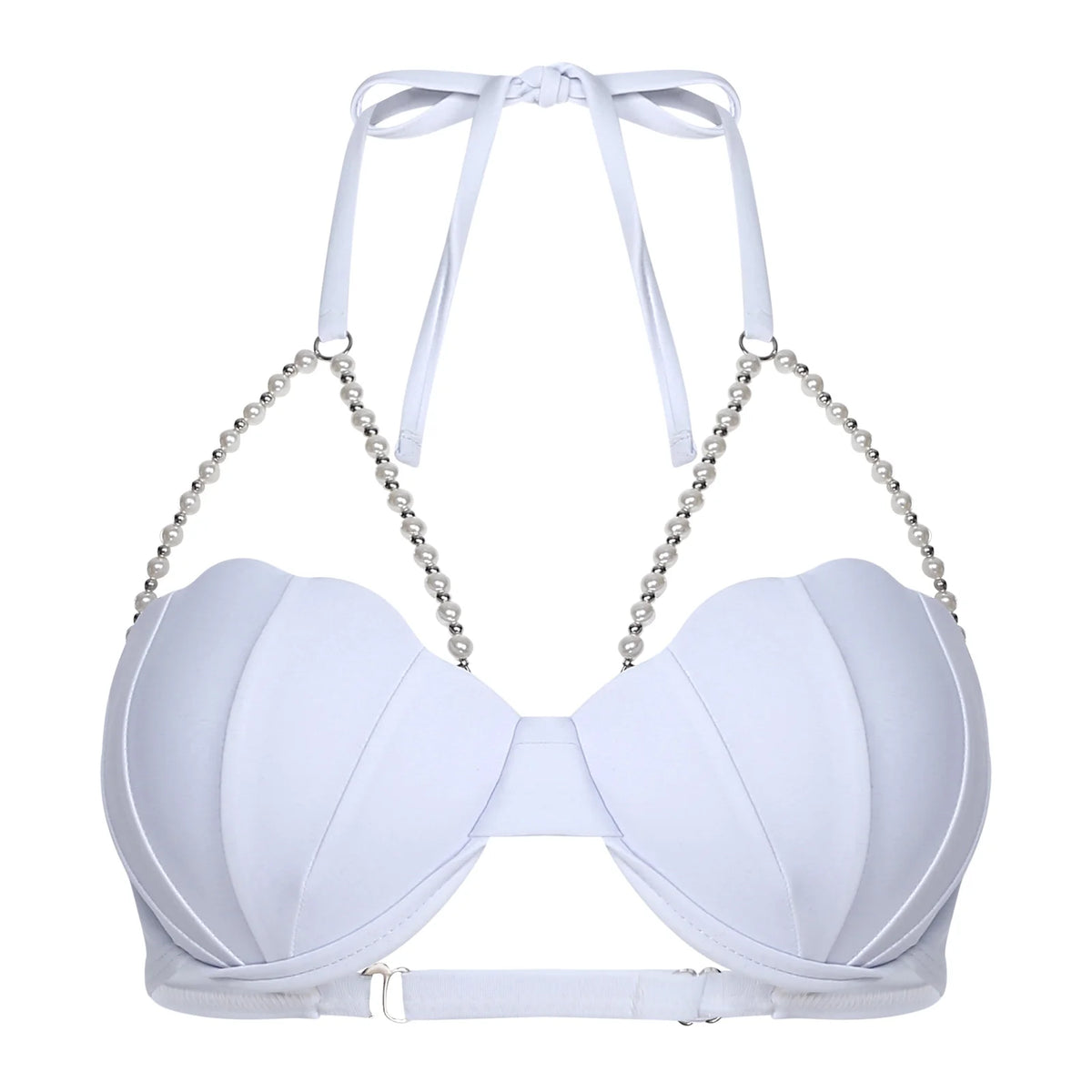 Mermaid Shell Bikini Bra Top | Iridescent Halter with Pearl Chains