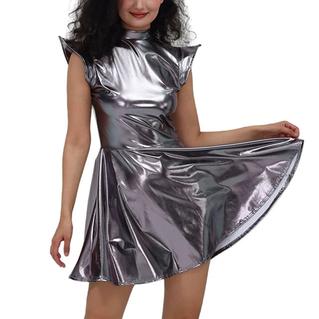 Holographic Pleated Dress | Turtleneck | 9 Colors