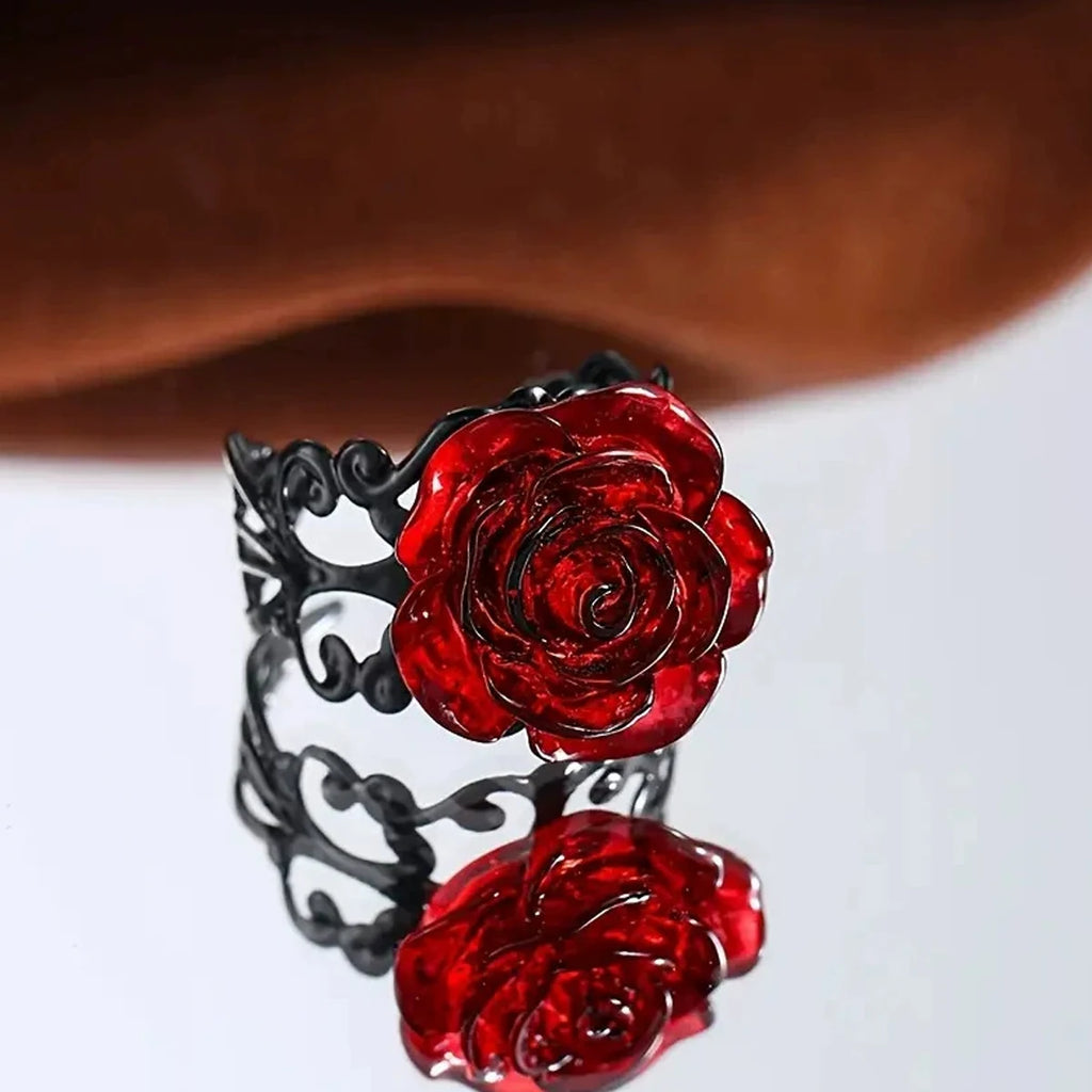 Rose Ring | Red Bloom & Black Vines