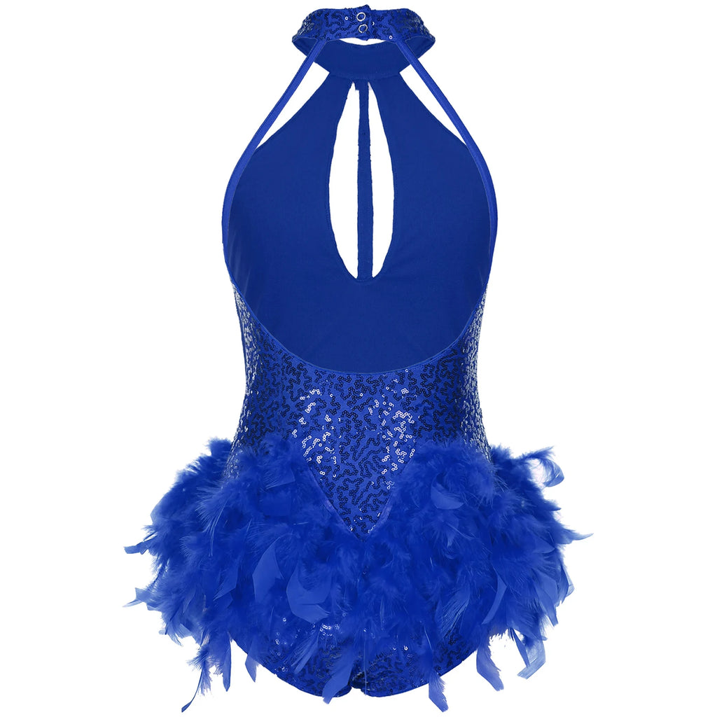 Starlight Sequin Feather Halter Dance Leotard