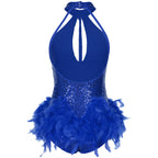 Starlight Sequin Feather Halter Dance Leotard