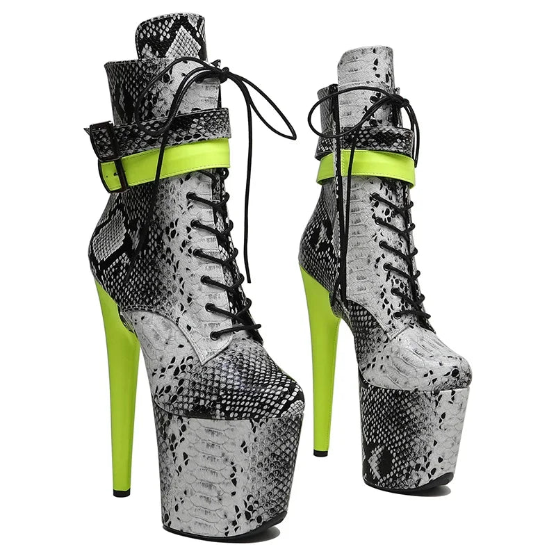 20CM Platform Ankle Boots - Snake Print High Heel Pole Dance Boots