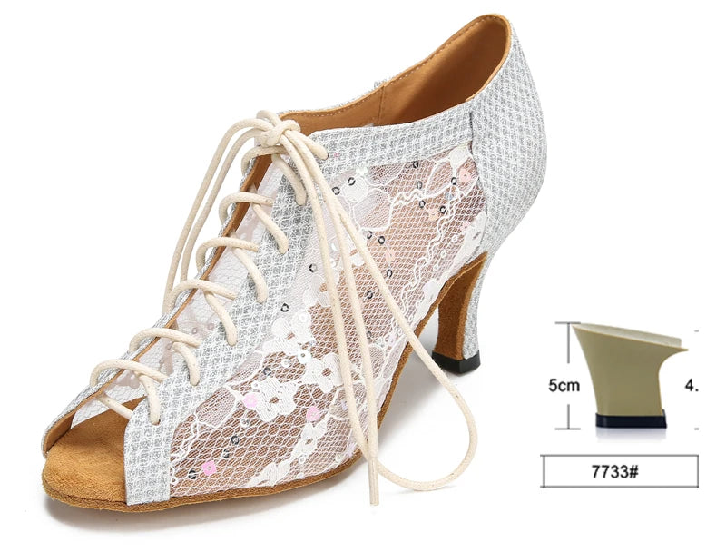Glitter Latin Dance Boots | Lace-Up | Cuban Heel | Silver, Gold & Black