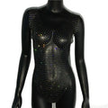 Rhinestone Fishnet Swimsuit Cover-Up - V-Neck See-Through Bodysuit