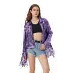 Purple Sequin Fringe Open-Front Jacket | Festival & Western | M–L