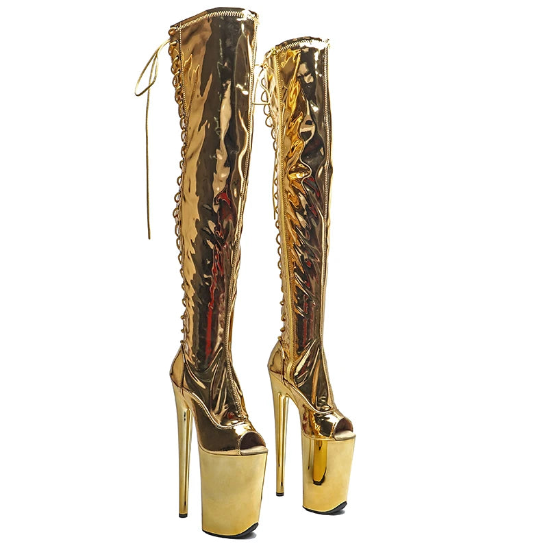 23CM Platform Pole Dance Boots - Ultra High Heel Open Toe Performance Boots