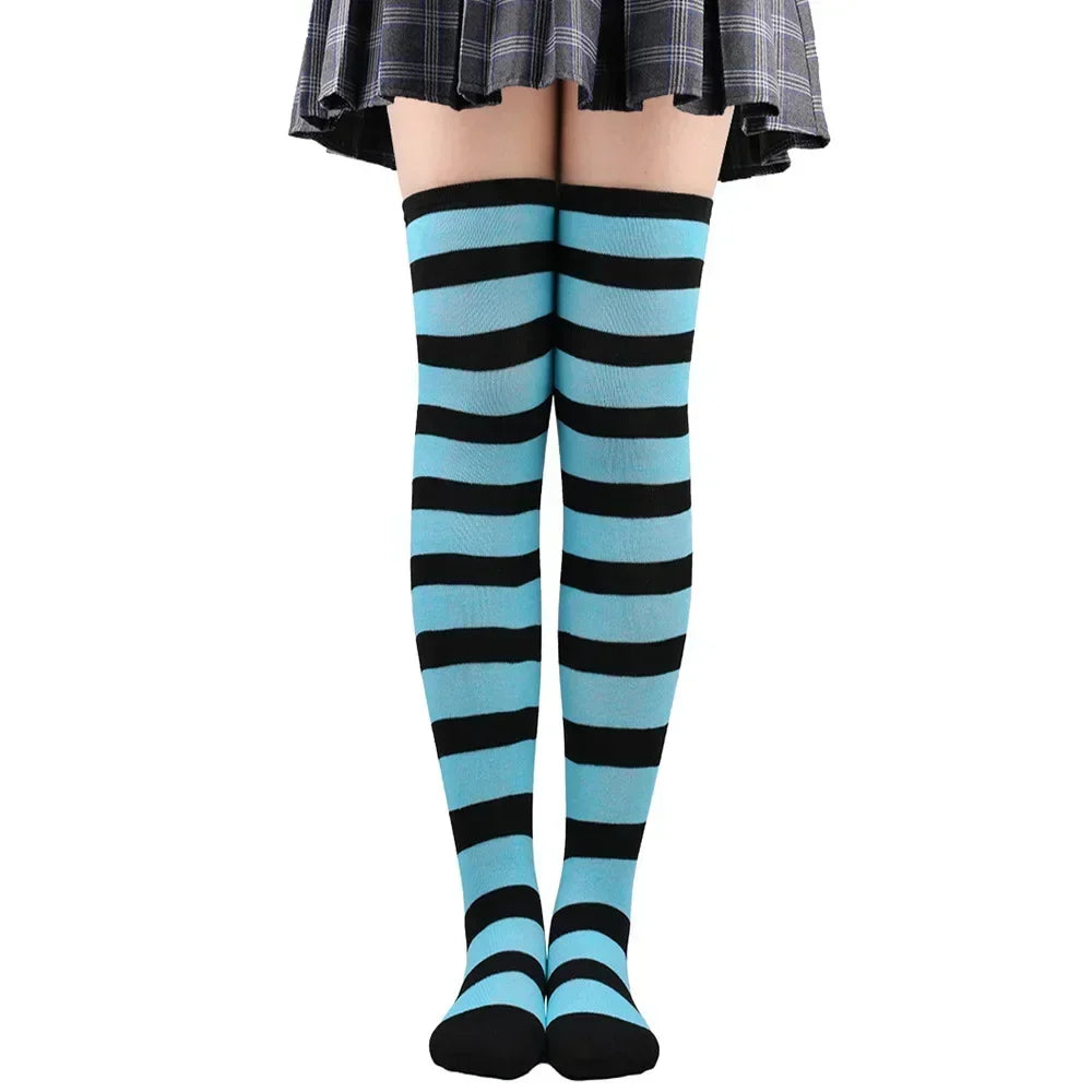 Striped & Polka Dot Thigh-High Stockings | Over-Knee | 27 Colors