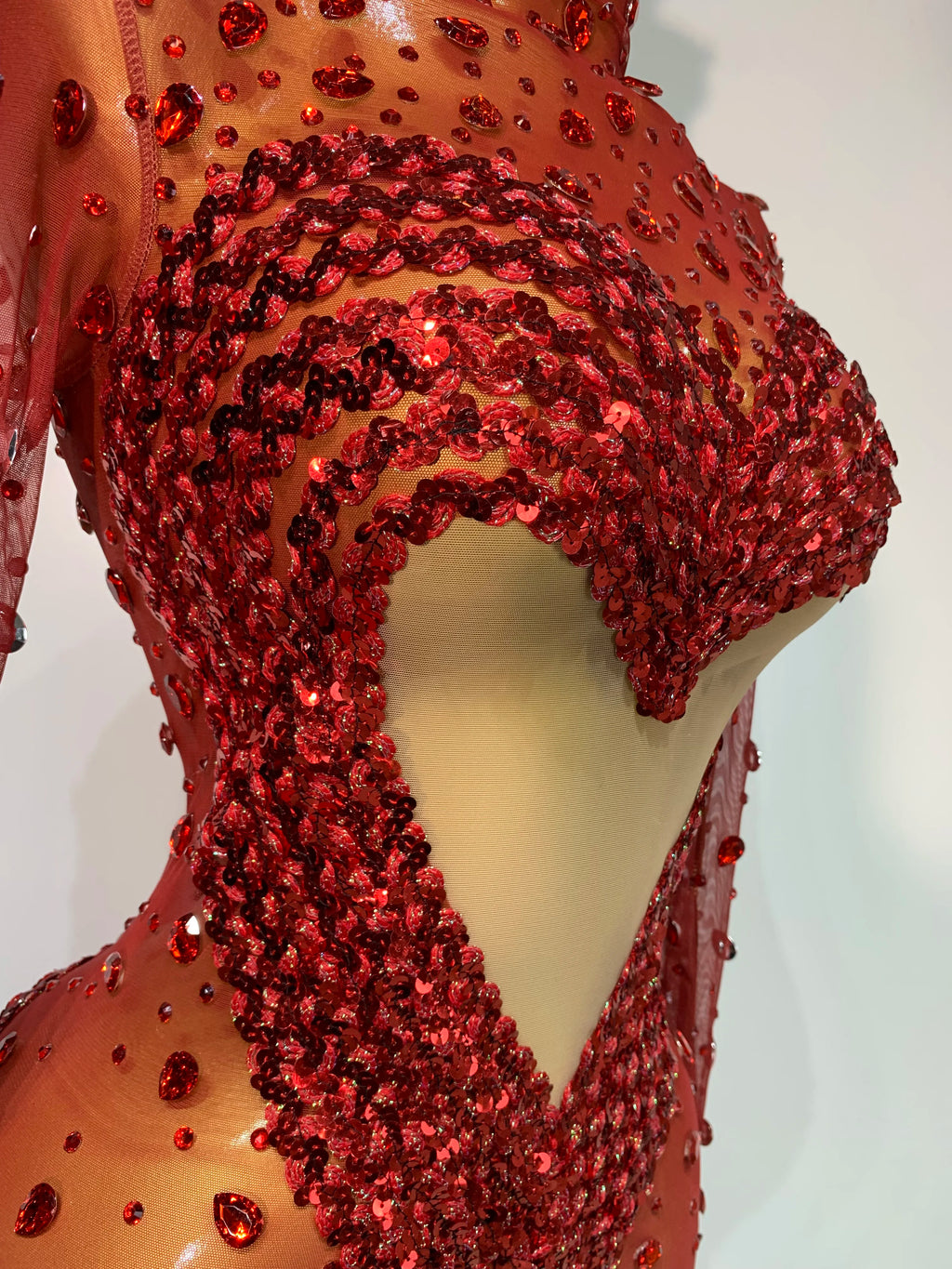 See Through Mesh Rhinestone Mini Dress