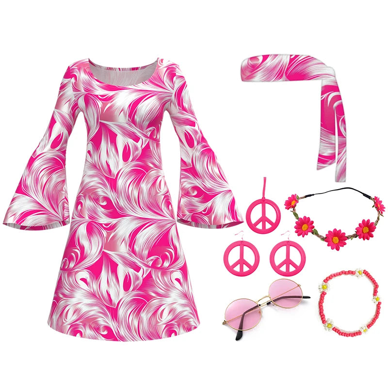 Women's Hippie Costume Set | 7-Piece | 60s 70s Disco Dress