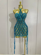 Beaded Fringe Lattice Two-Piece Set | Bra & Mini Skirt | Belly Dance